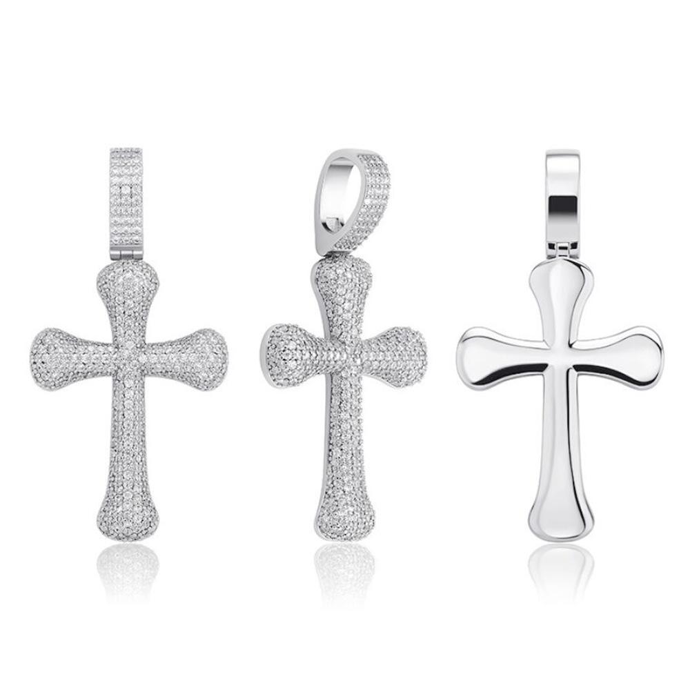 Bone Cross CZ Iced Out Hip Hop Bling Pendant Yellow Gold HipHopBling