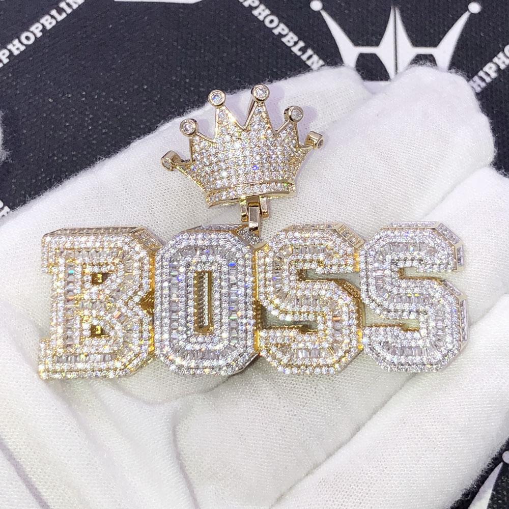 BOSS 3D Effect Baguette CZ Hip Hop Iced Out Pendant 2 Tone HipHopBling