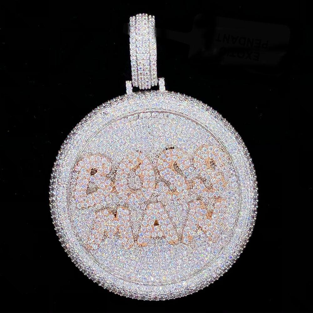 Boss Man Circle VVS CZ Hip Hop Bling Iced Out Pendant White Gold HipHopBling