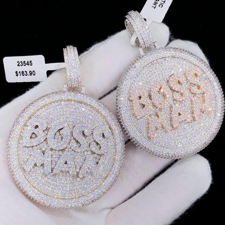 Boss Man Circle VVS CZ Hip Hop Bling Iced Out Pendant Yellow Gold HipHopBling