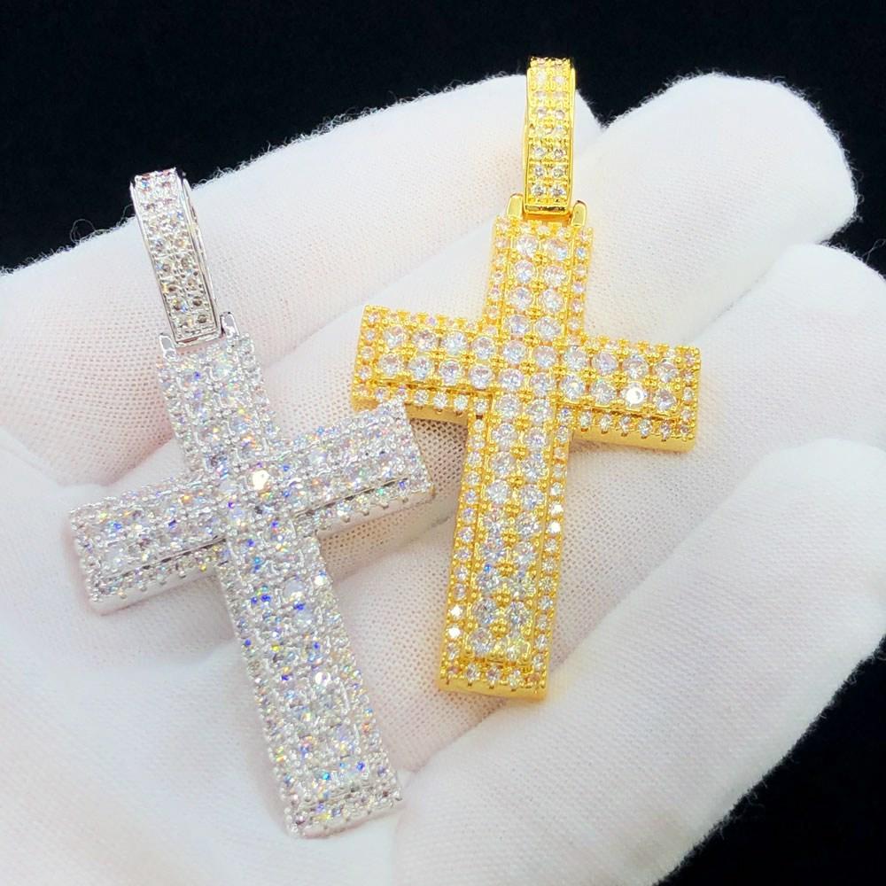 Box Cross Hip Hop Bling Bling Pendant White Gold HipHopBling
