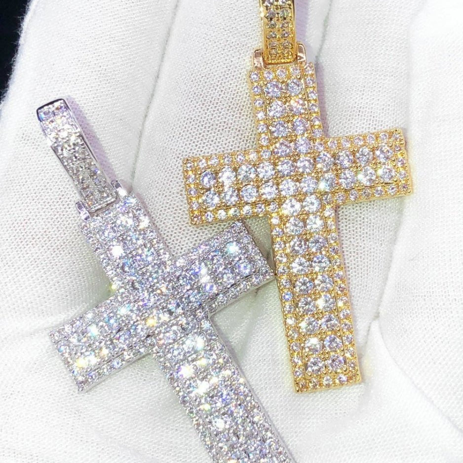 Box Cross Hip Hop Bling Bling Pendant Yellow Gold HipHopBling