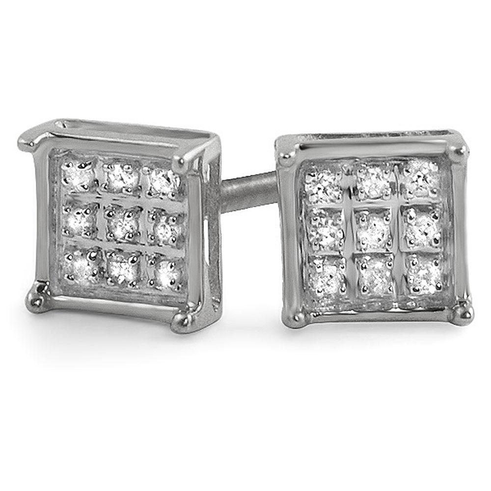 Box Diamond Earrings in .925 Sterling Silver | 4 Sizes | 2 Colors 5MM .05 Carats White Gold HipHopBling