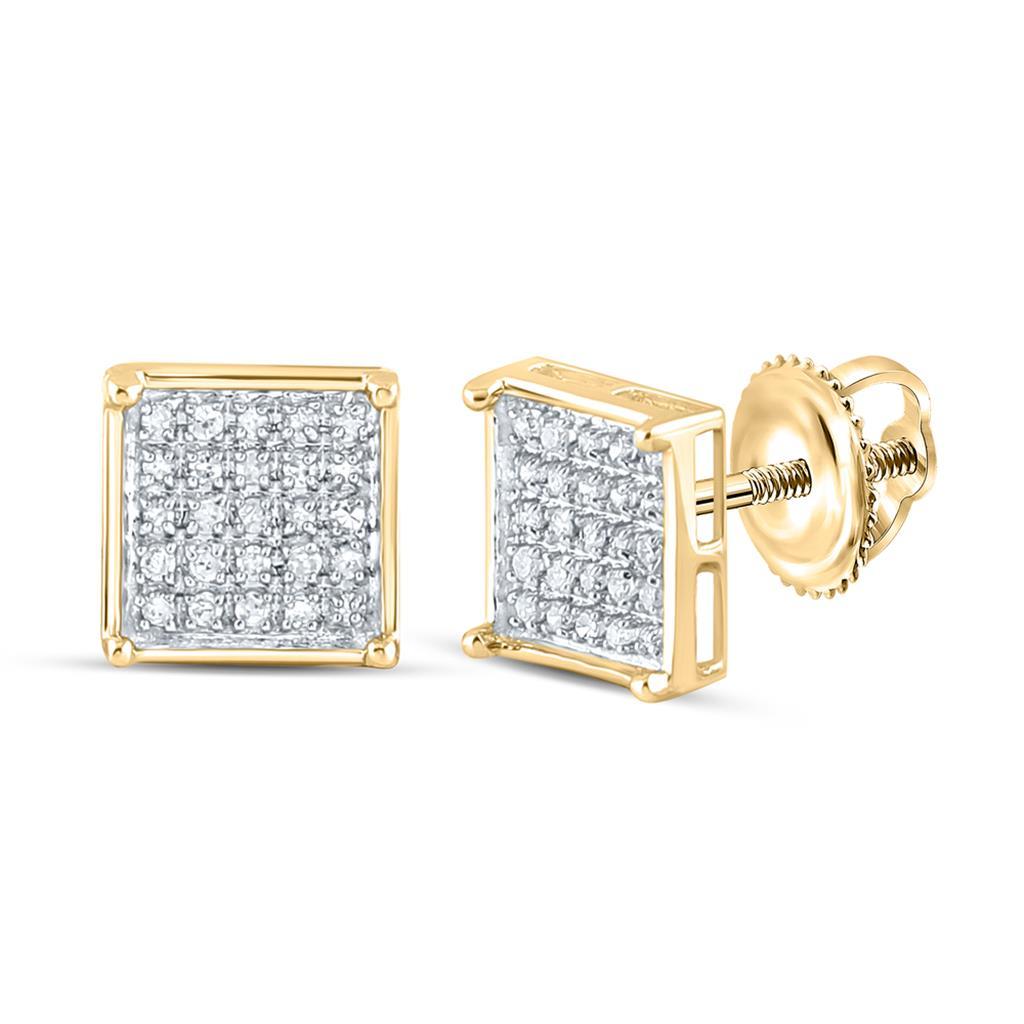 Box Micro Pave Diamond Earrings 10K Gold M 7MM .15 Carats 10K Yellow Gold HipHopBling