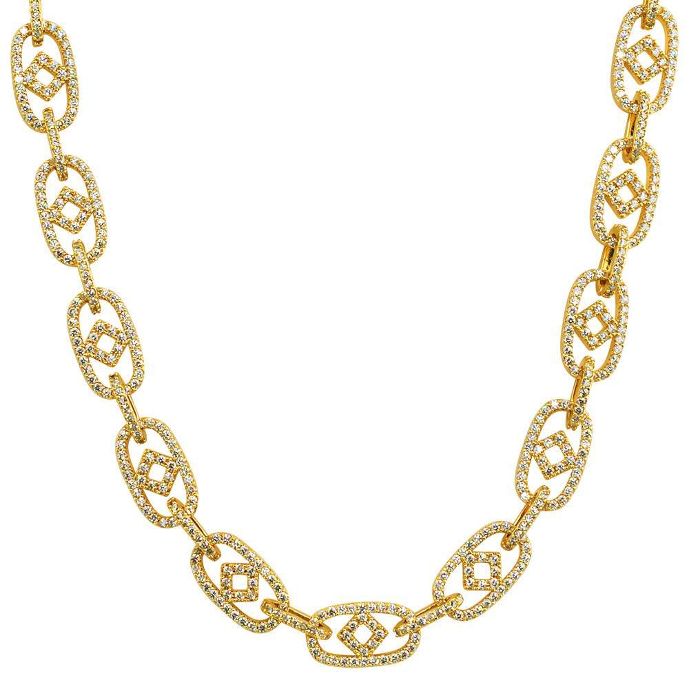 Box Oval Link CZ Hip Hop Iced Out Chain Yellow Gold 18" HipHopBling