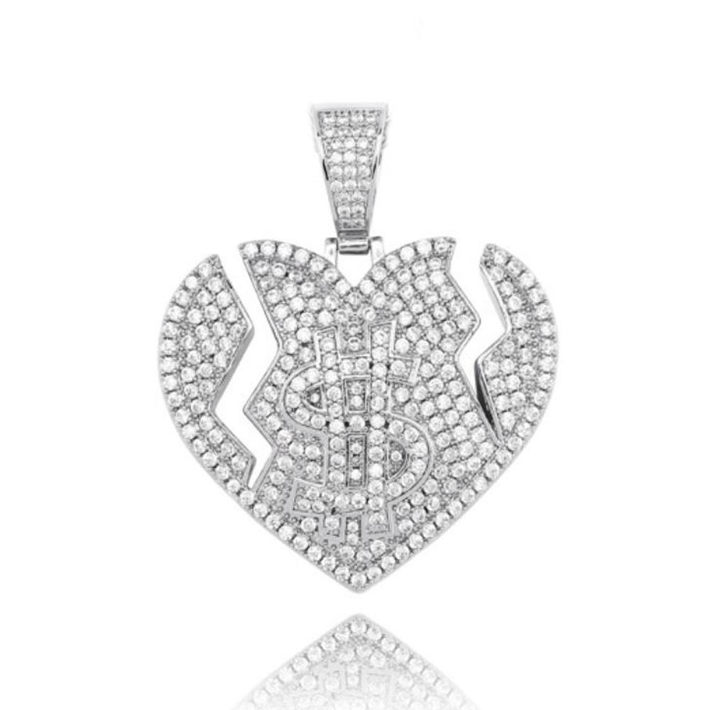 $ Broken Heart Iced Out Hip Hop Pendant Yellow Gold HipHopBling