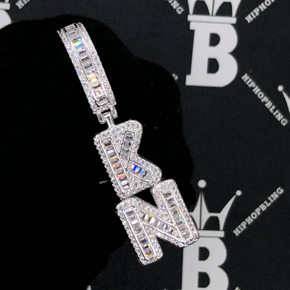 Bubble Baguette Letter Iced Out Name Custom Pendant Brass Yellow Gold 2 HipHopBling