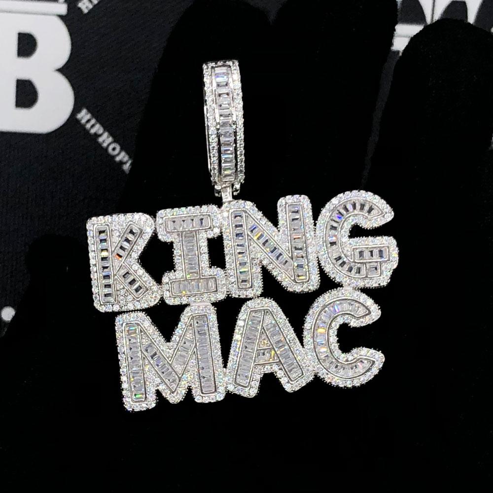 Bubble Baguette Letter Iced Out Name Custom Pendant Brass Yellow Gold 2 HipHopBling