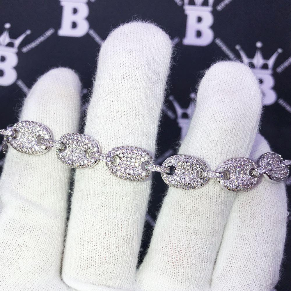 Bubble Mariner Link Iced Out Hip Hop Bracelet White Gold 8" HipHopBling