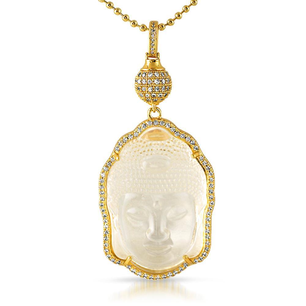 Buddha Carved Crystal Pendant Gold w/ Disco Ball HipHopBling