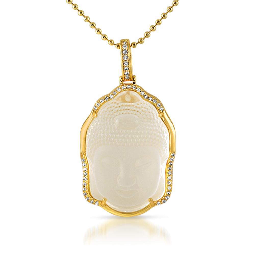 Buddha Carved Frosted Crystal Pendant Gold Bling Outline HipHopBling
