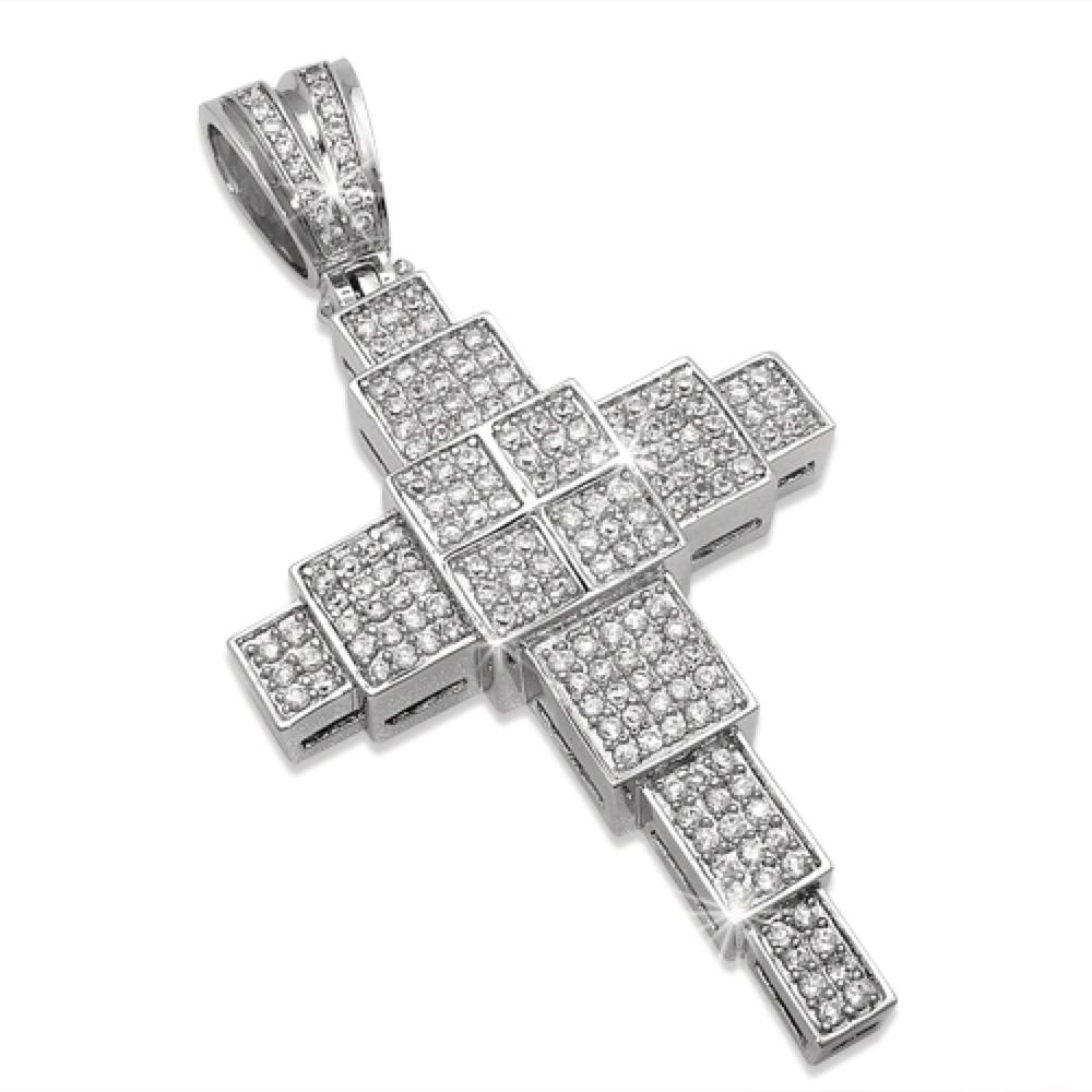 Building Blocks Cross CZ Micro Pave Bling Bling Pendant HipHopBling