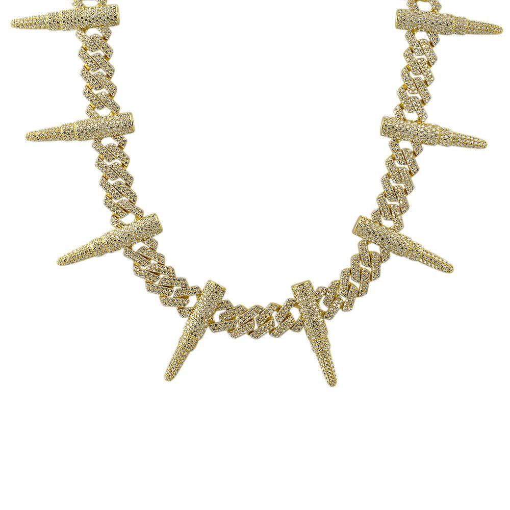 Bullet Cuban Link CZ Hip Hop Iced Out Chain Yellow Gold 18" HipHopBling