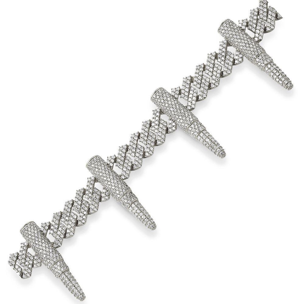 Bullet Cuban Link Iced Out Hip Hop Bracelet White Gold 7" HipHopBling