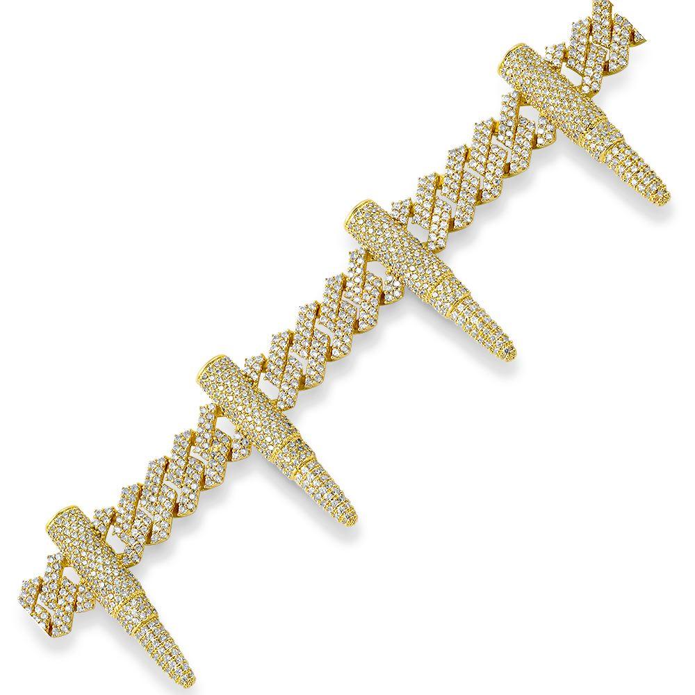 Bullet Cuban Link Iced Out Hip Hop Bracelet Yellow Gold 7" HipHopBling