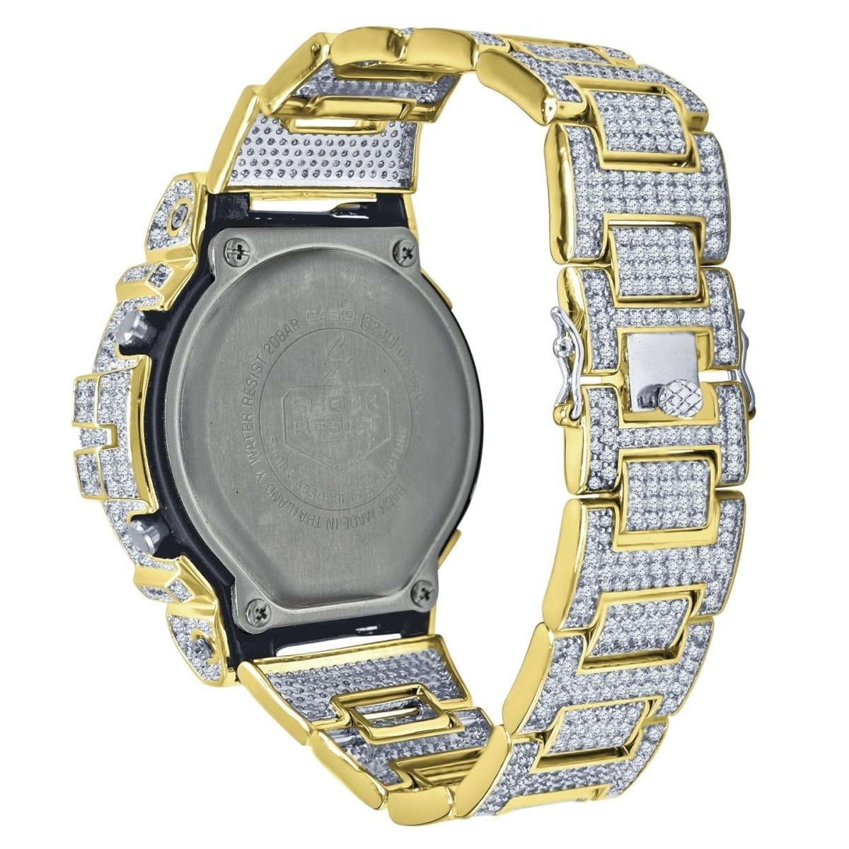 Bustdown Custom G - Shock DW6900 Iced Out Watch Yellow Gold HipHopBling