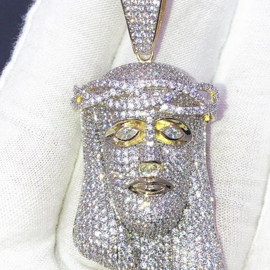 Bustdown Jesus Face CZ Hip Hop Bling Bling Pendant Yellow Gold HipHopBling