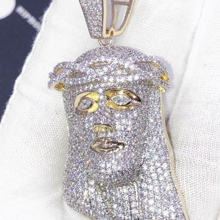 Bustdown Jesus Face CZ Hip Hop Bling Bling Pendant Yellow Gold HipHopBling