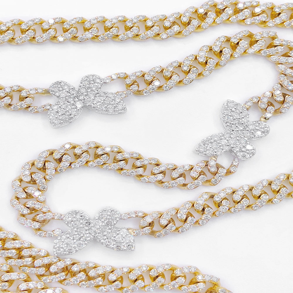 Butterfly Diamond Cuban Chain 10.34 Carats 10K Yellow / White Gold HipHopBling