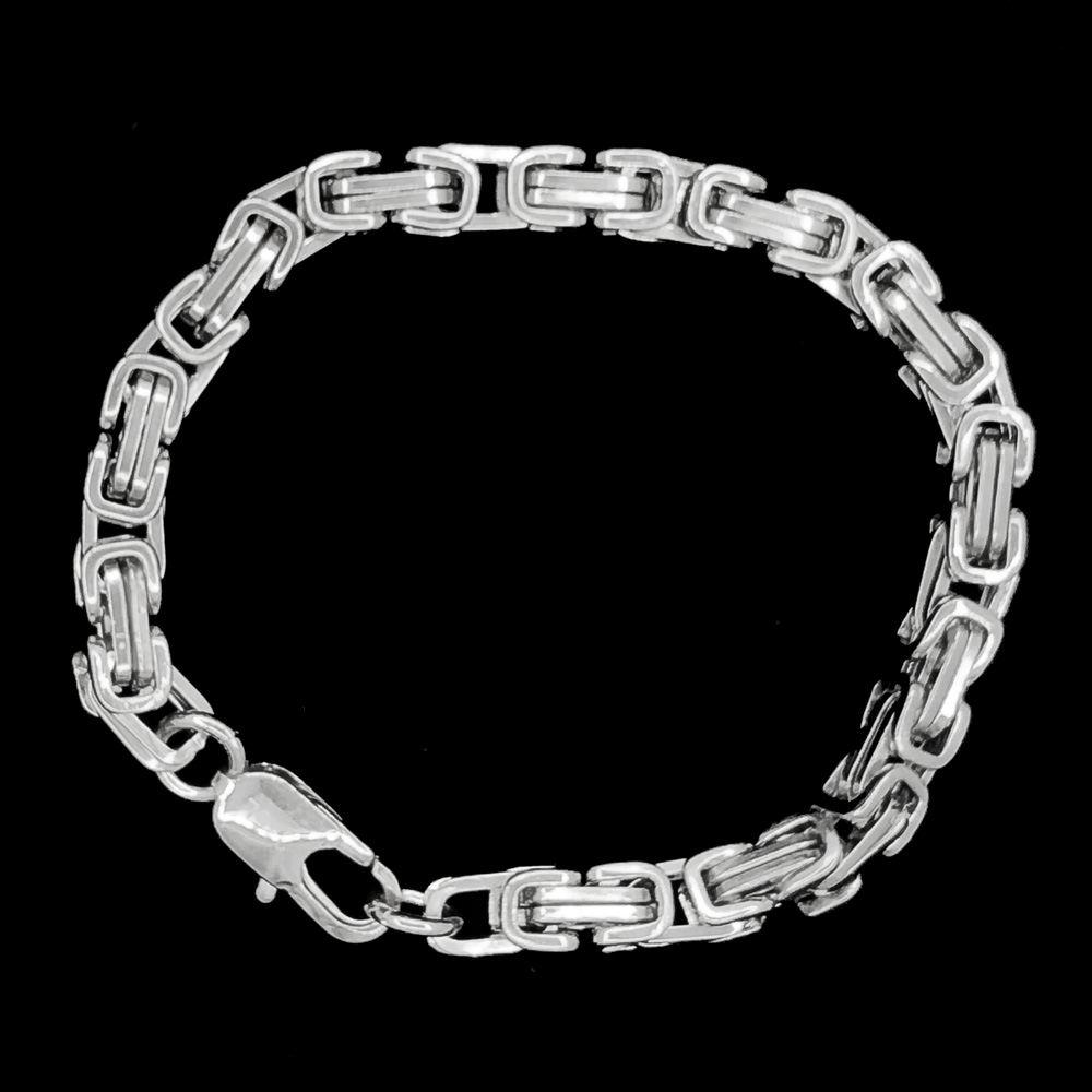 Byzantine Bracelet in Stainless Steel 6MM White Gold HipHopBling