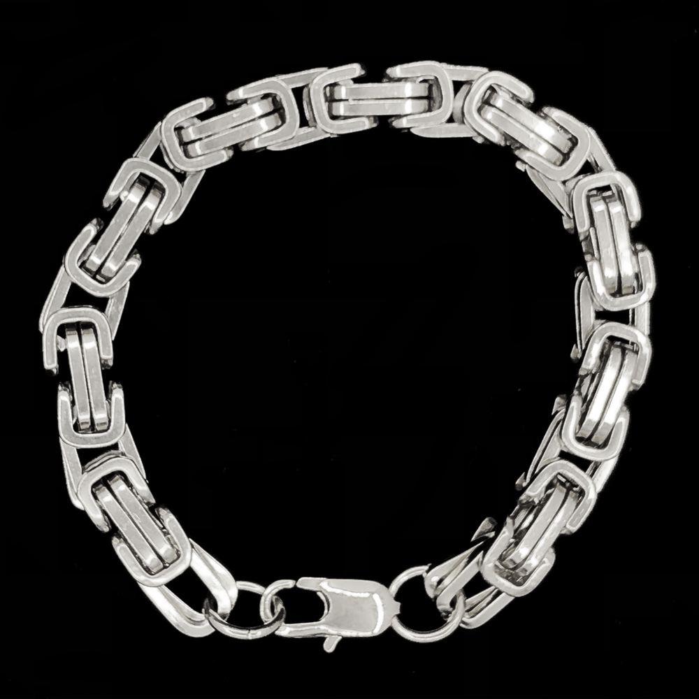 Byzantine Bracelet in Stainless Steel 8MM White Gold HipHopBling