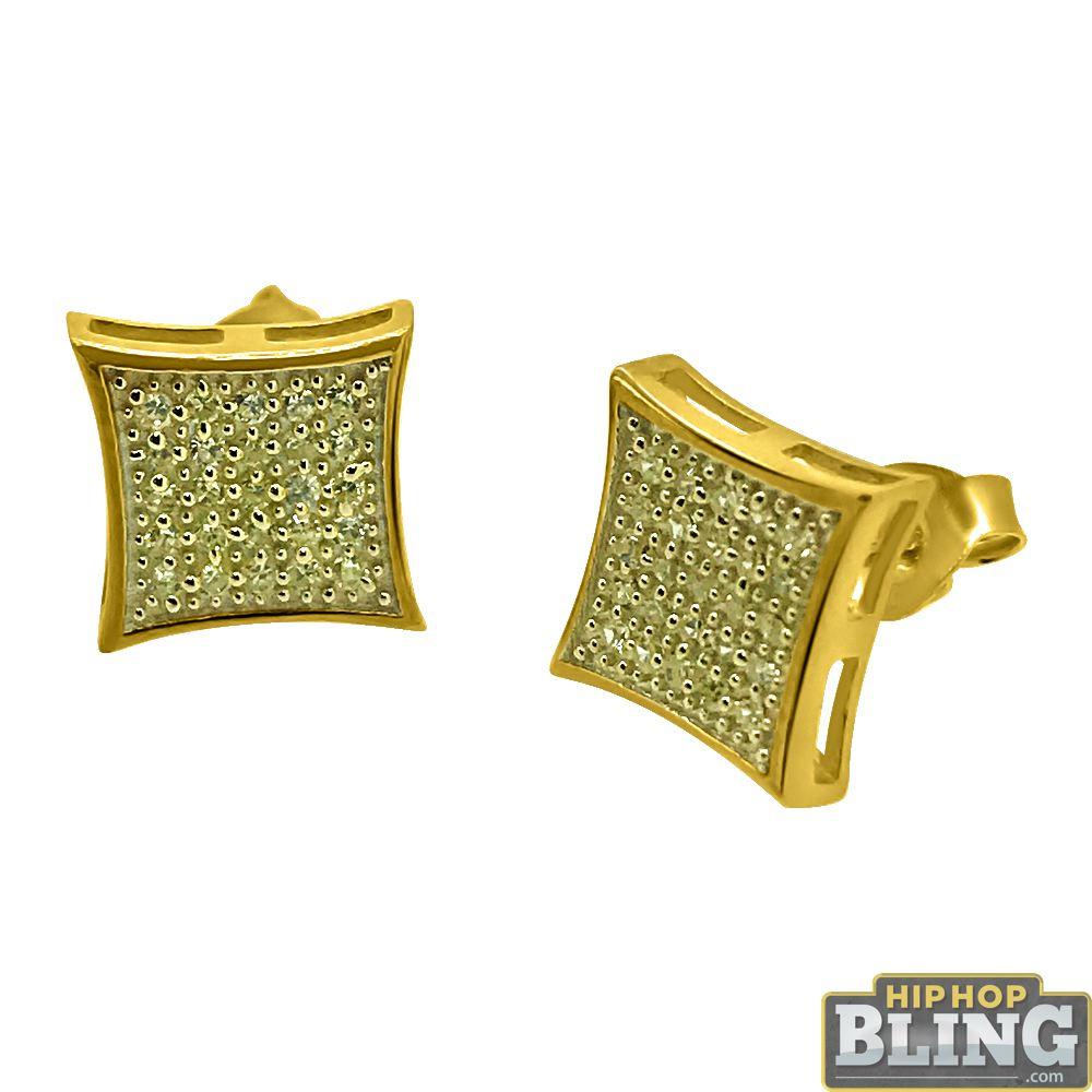 Canary CZ Gold Medium Kite Hip Hop Earrings HipHopBling