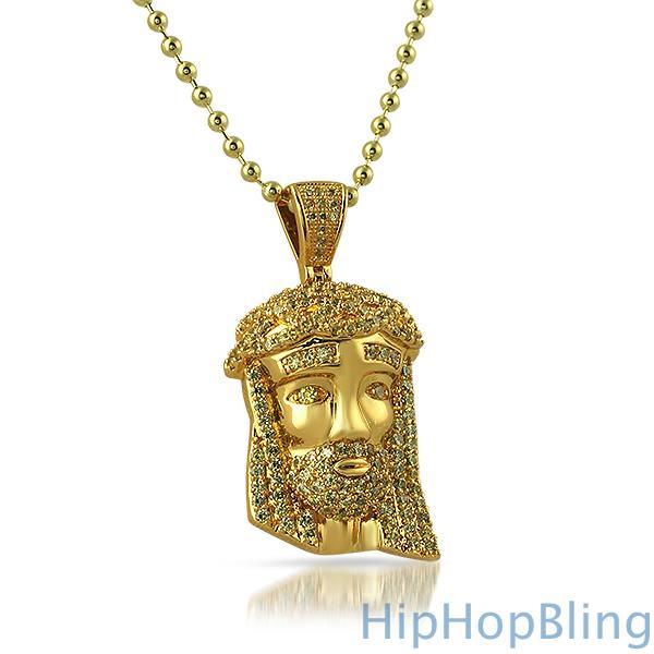 Canary Gold Micro Jesus Pendant HipHopBling