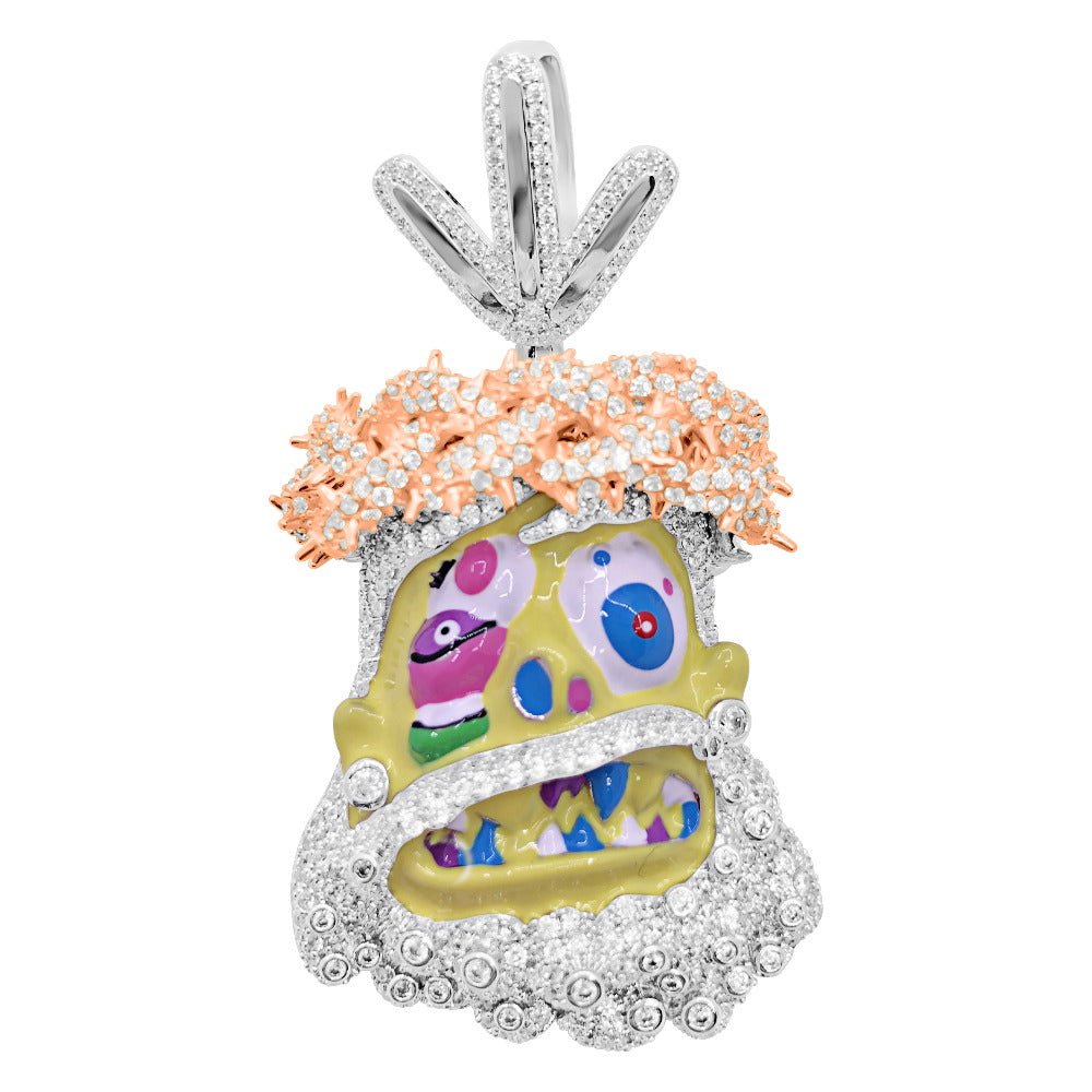 Cartoon Jesus Yellow Face VVS CZ Iced Out Pendant Yellow Gold HipHopBling