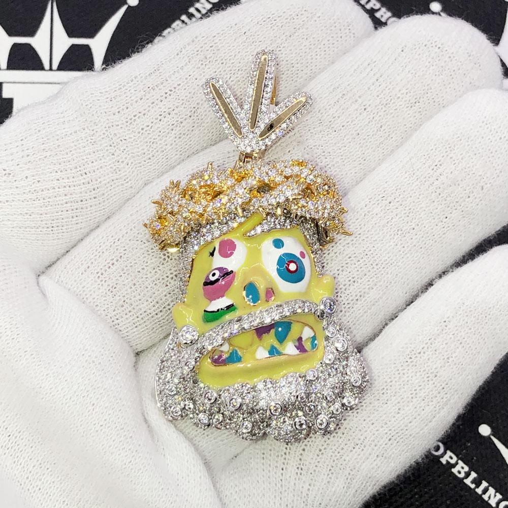 Cartoon Jesus Yellow Face VVS CZ Iced Out Pendant Yellow Gold HipHopBling