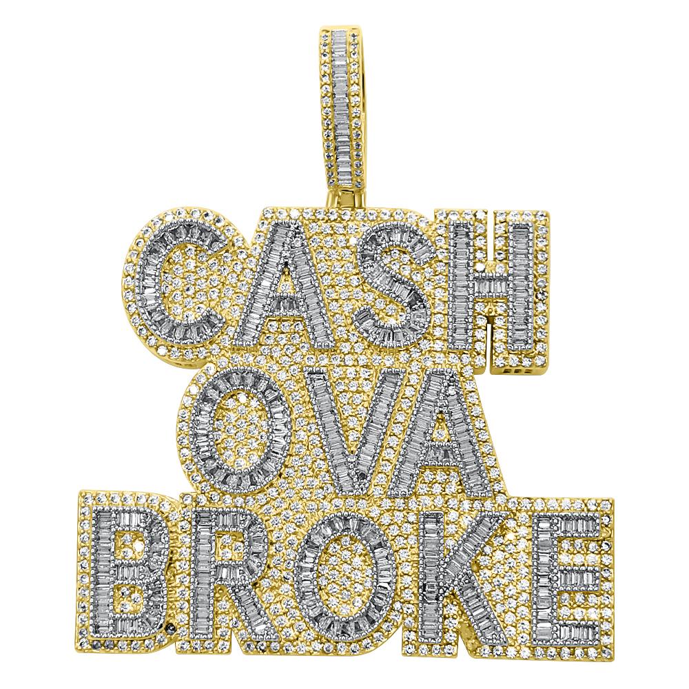 Cash Ova Broke Baguette VVS CZ Iced Out Pendant Yellow Gold HipHopBling