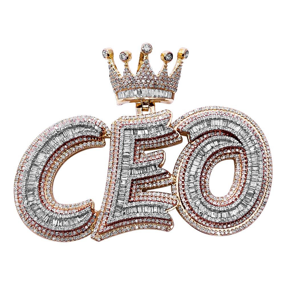CEO 3 Tone Baguette Diamond Pendant 3.40cttw 10K Gold HipHopBling