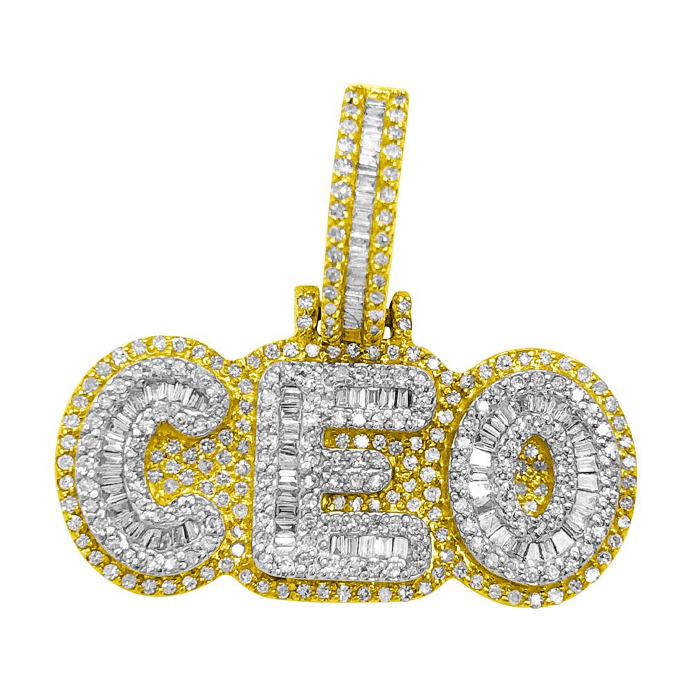 CEO Mini Baguette Diamond Pendant .80cttw 10K Yellow Gold HipHopBling
