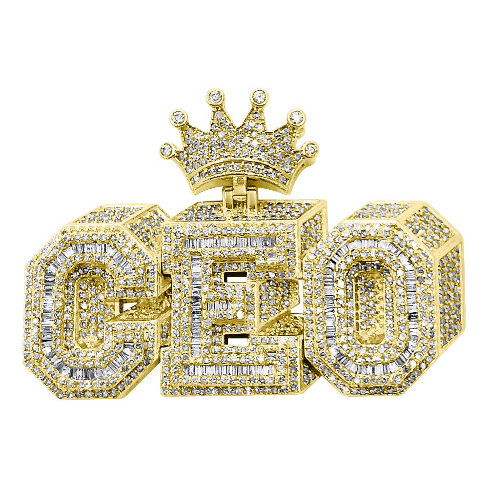 CEO Shadow Baguette Diamond Pendant 4.55cttw 10K Yellow Gold HipHopBling