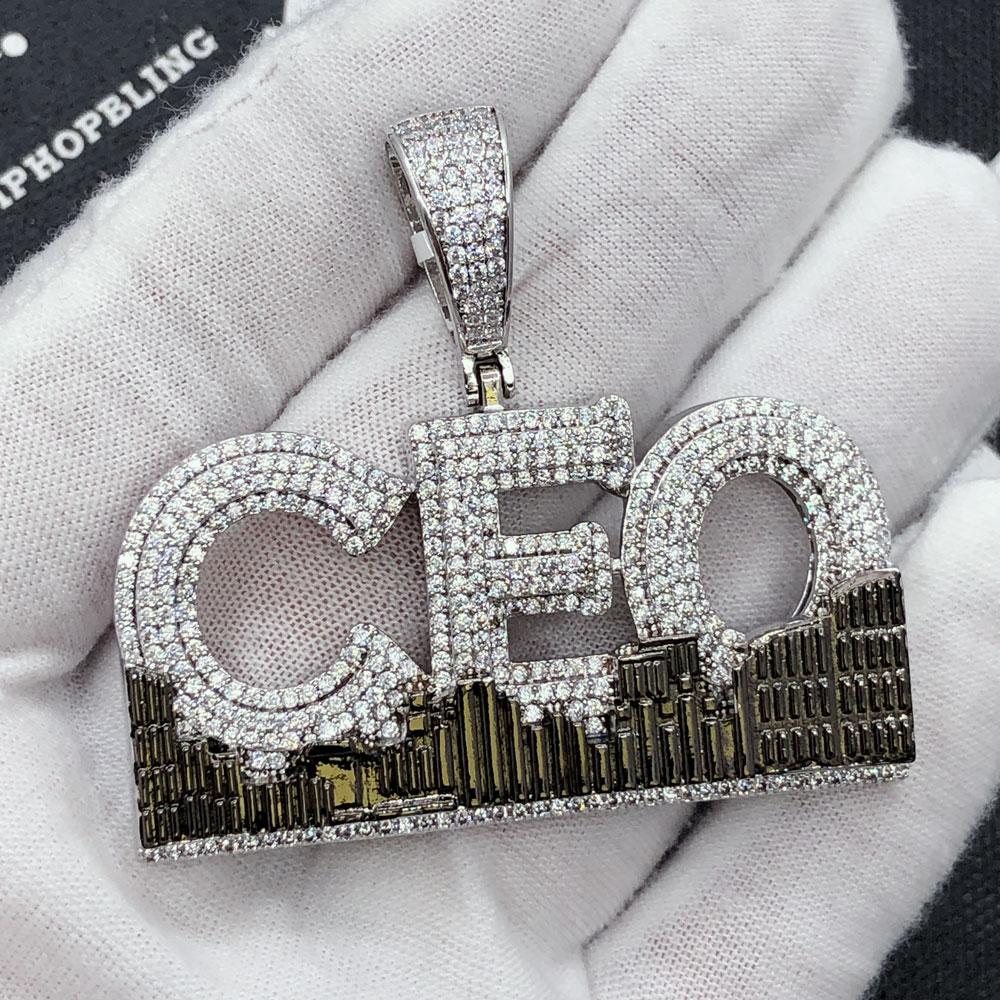 CEO Skyline CZ Hip Hop Bling Iced Out Pendant Yellow Gold HipHopBling