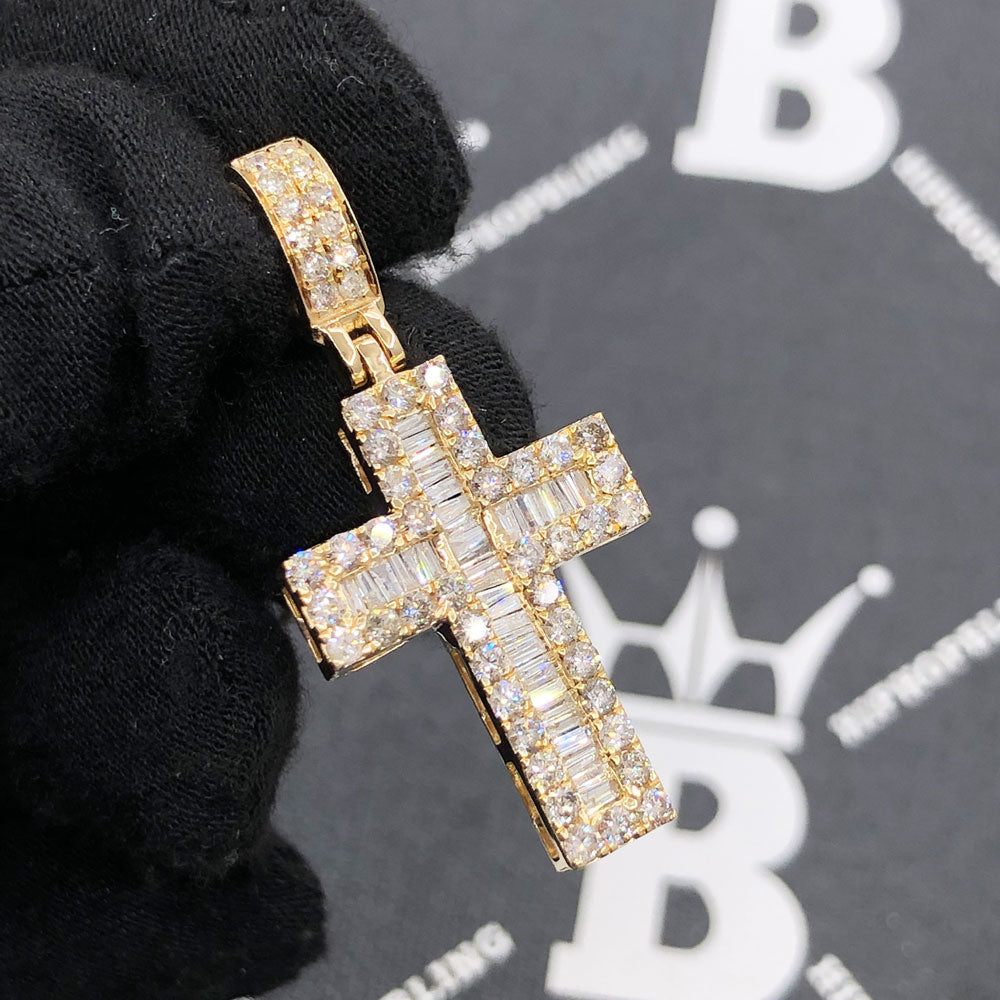 Channel Baguette Cross 1.80cttw Diamond Pendant 10K Gold HipHopBling