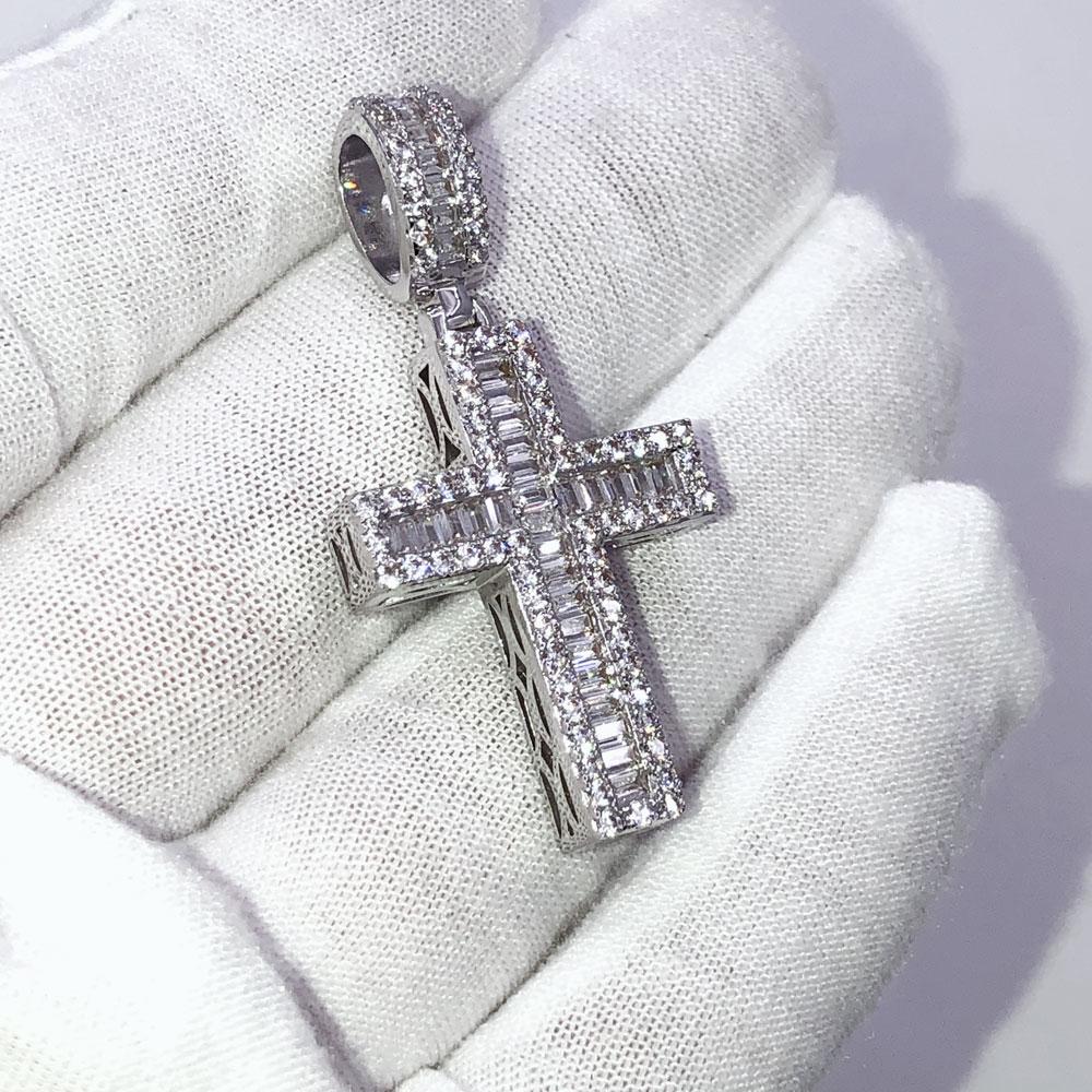 Channel Baguette Cross VVS CZ Hip Hop Iced Out Pendant Yellow Gold HipHopBling
