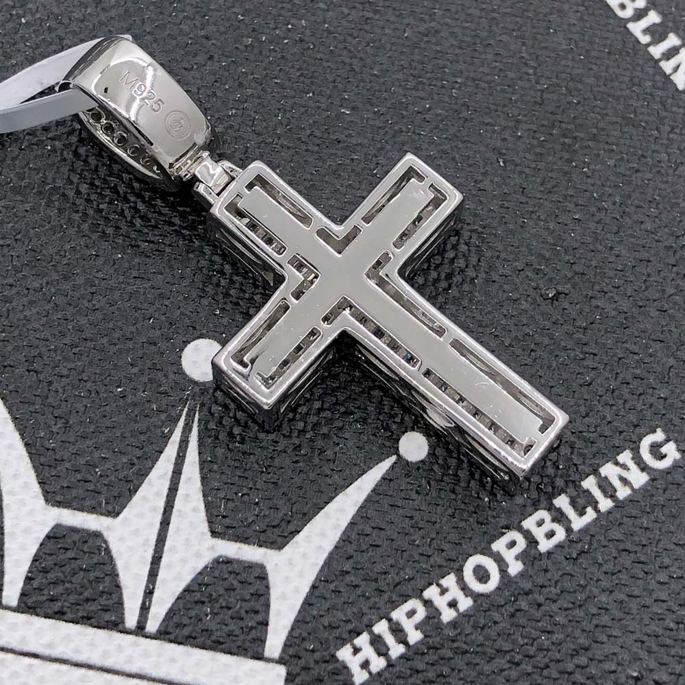 Channel Cross Baguette 2.29cttw VVS Moissanite Pendant .925 Sterling Silver HipHopBling
