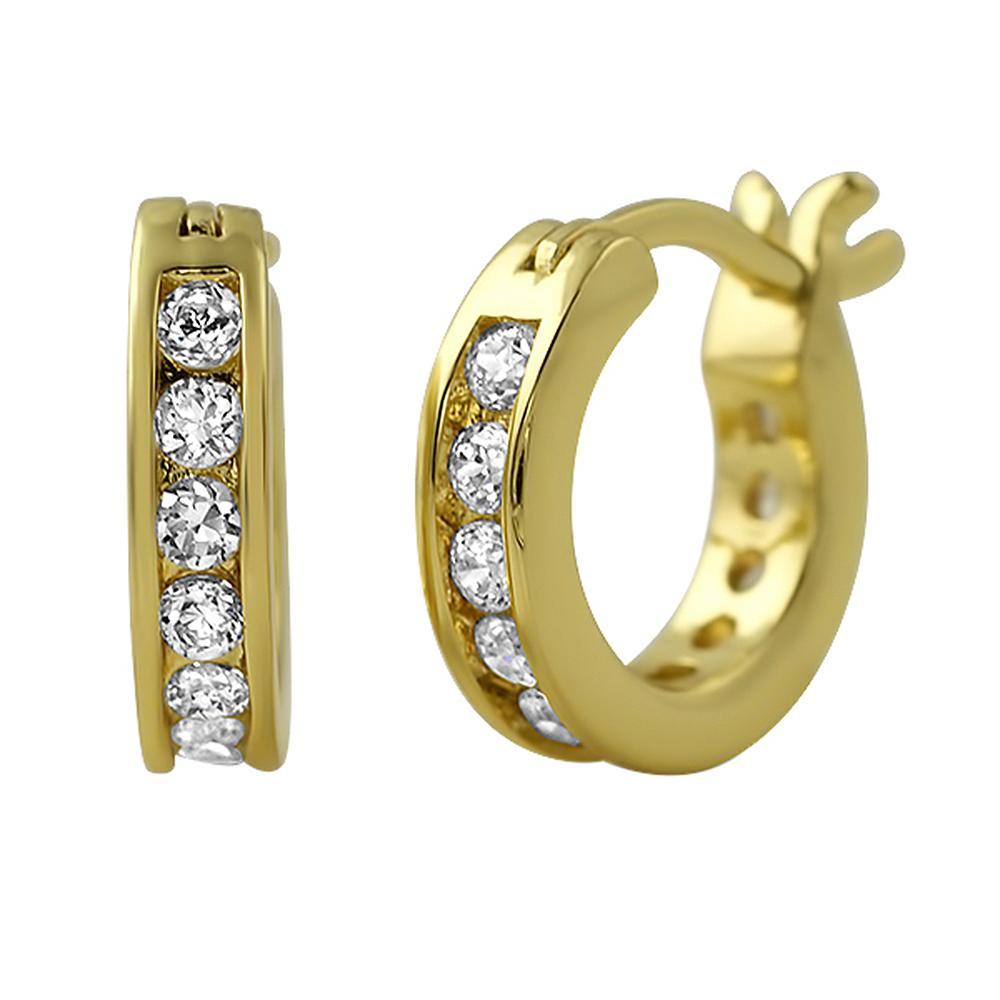 Channel Hoop Gold CZ Earrings HipHopBling