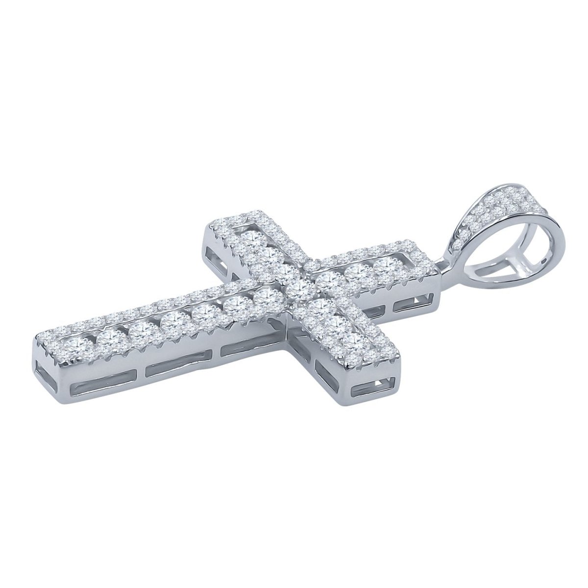 Channel Set Center Cross CZ Iced Out Pendant .925 Sterling Silver Yellow Gold HipHopBling