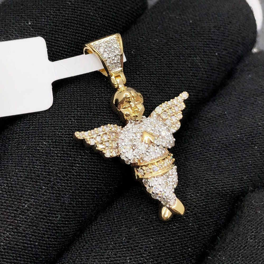 Cherub Angel .57cttw Diamond Pendant 10K Yellow Gold HipHopBling