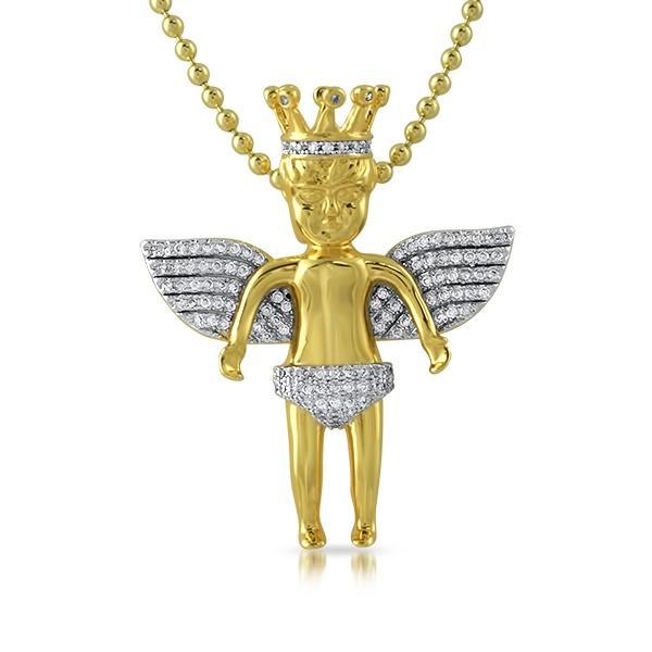 Cherub Angel Crowned Gold Micro Pave Pendant HipHopBling