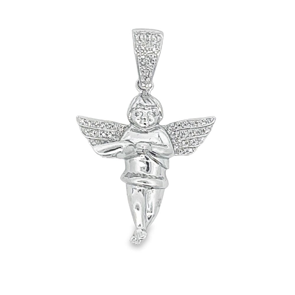 Cherub Angel Mini Diamond Pendant .925 Sterling Silver HipHopBling