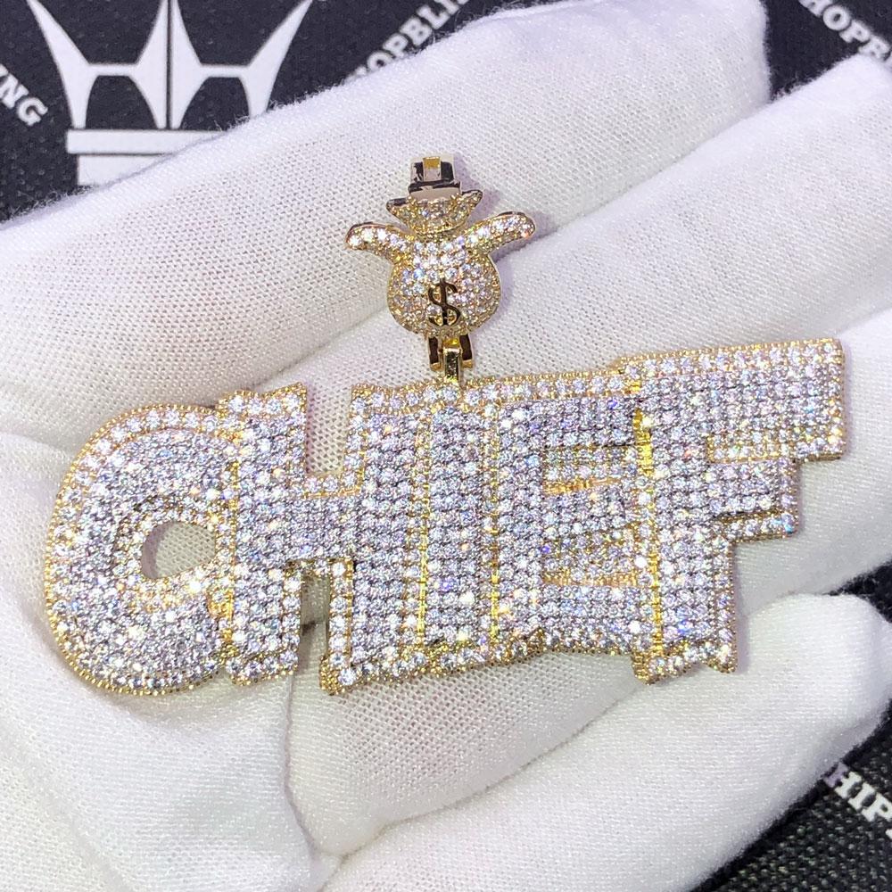 Chief 3D Hip Hop Bling CZ Iced Out Pendant Yellow Gold HipHopBling