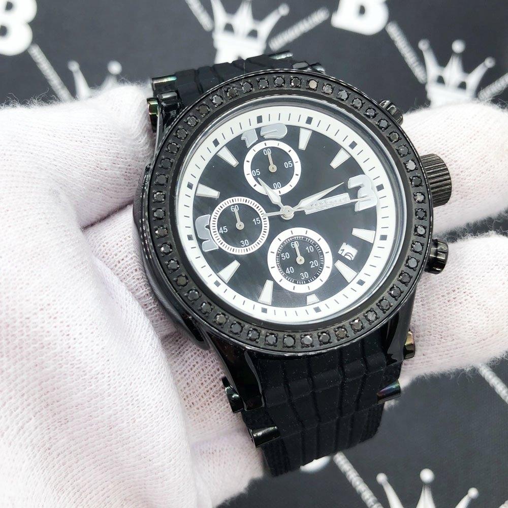 Chronograph Rubber Band 2.00 Carat Black Diamond Hip Hop Watch JoJino HipHopBling