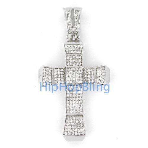 Chunky Ice Cross CZ Micropave Hip Hop Pendant HipHopBling