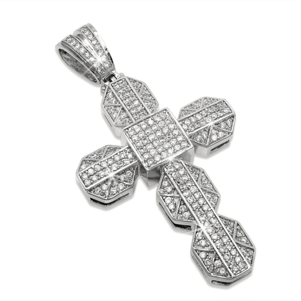Chunky Iced Out Cross CZ Micro Pave Pendant HipHopBling