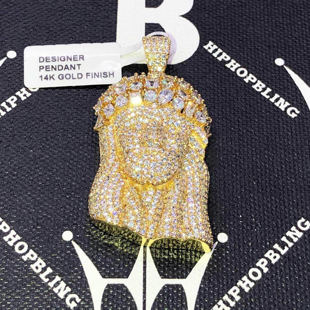Chunky Pave Jesus Piece CZ Hip Hop Bling Bling Pendant Yellow Gold HipHopBling