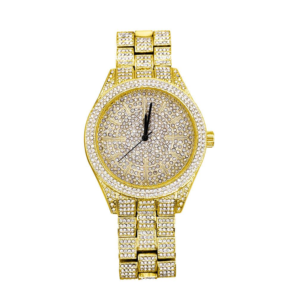 Classic Fully Iced Out Bling Hip Hop Watch Yellow Gold HipHopBling