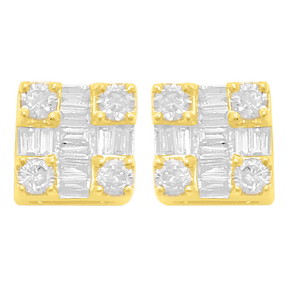 Clean Box Baguette Diamond Earrings .35cttw 10K Yellow Gold HipHopBling
