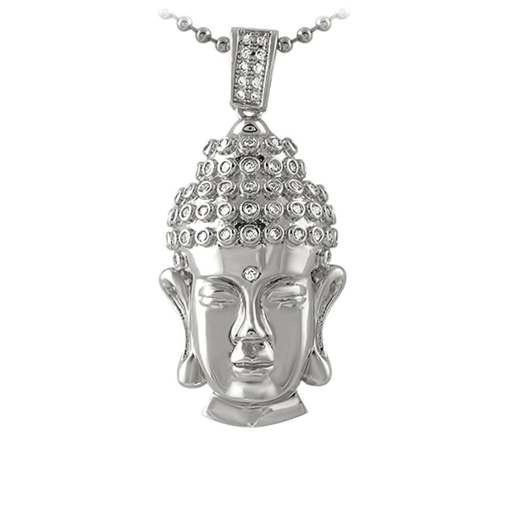 Clean Buddha Head CZ Rhodium Pendant HipHopBling